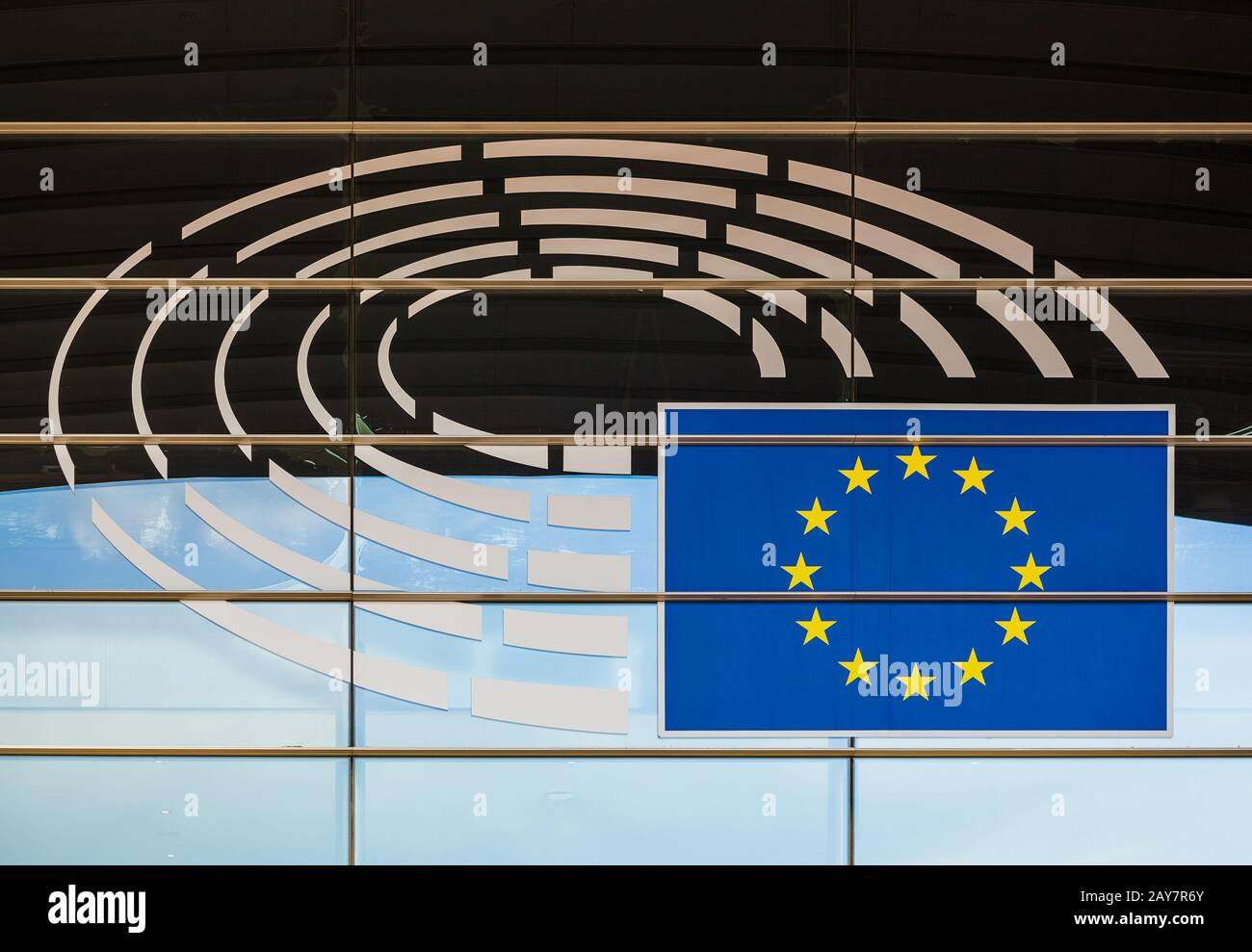 Brussels, Belgium - May 03, 2017: Symbol on European Parliament building Stock Photo