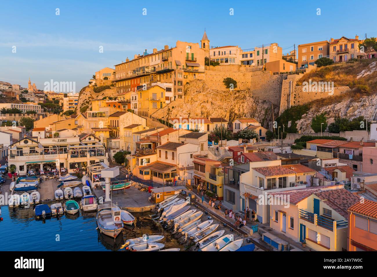 Marseille, France - August 03, 2017: Fishing boats in harbor Vallon des Auffes Stock Photo