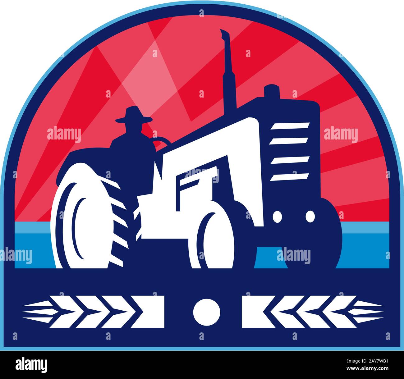 Organic Farmer Tractor Wheat Crest Retro Stock Photo - Alamy