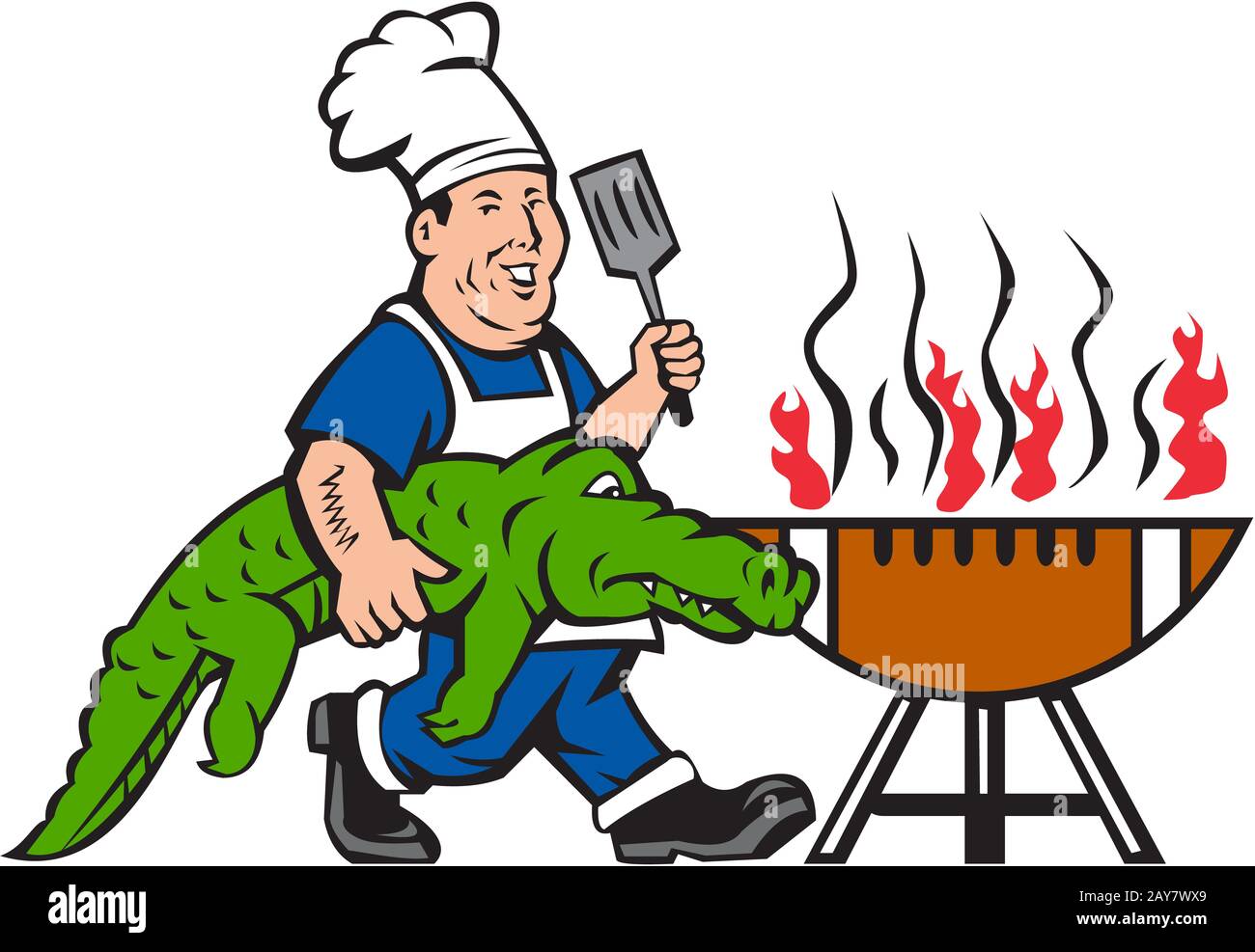 Chef Alligator Spatula BBQ Grill Cartoon Stock Photo - Alamy