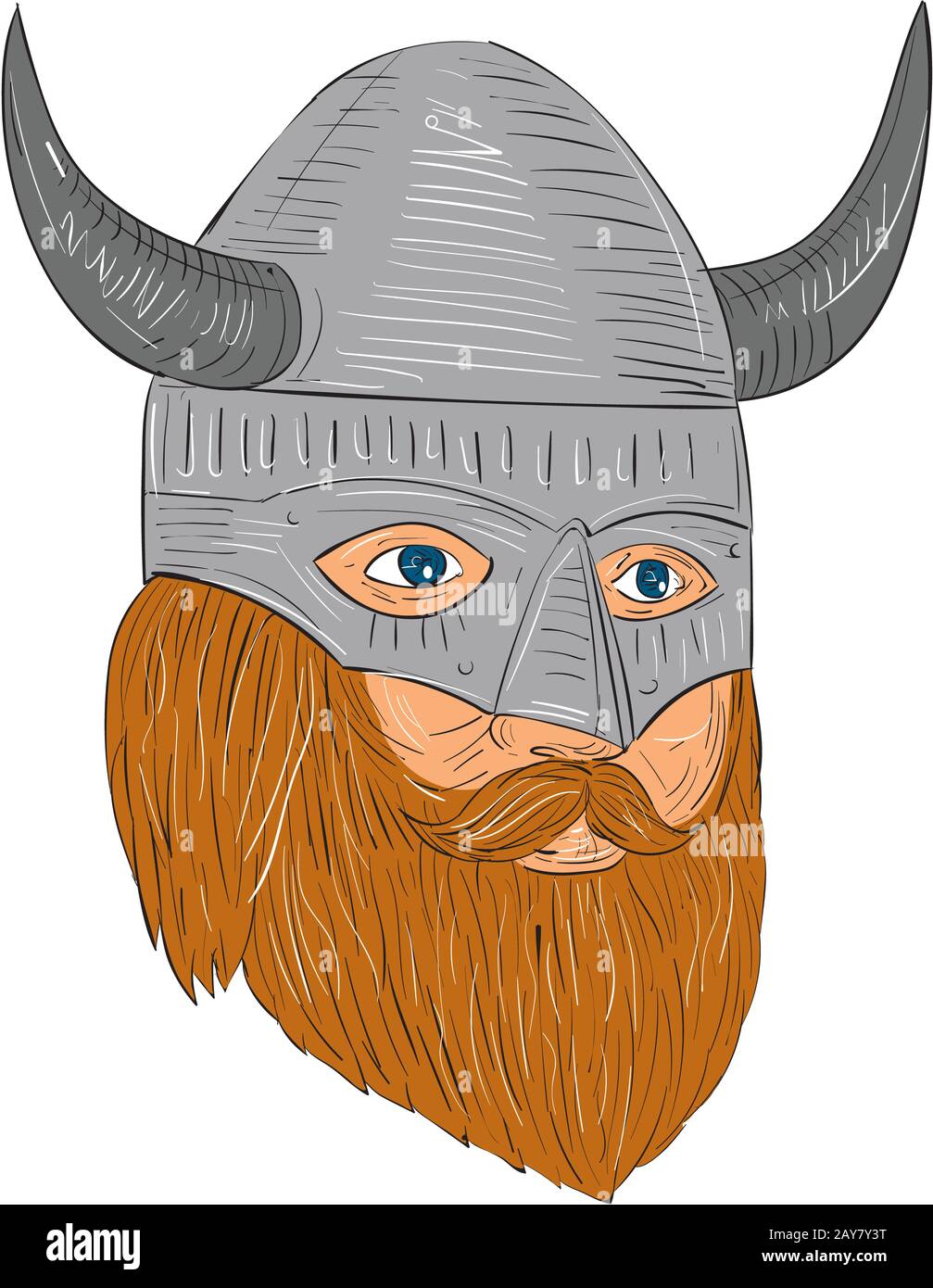 Viking Warrior Head Three Quarter View Drawing Stock Photo