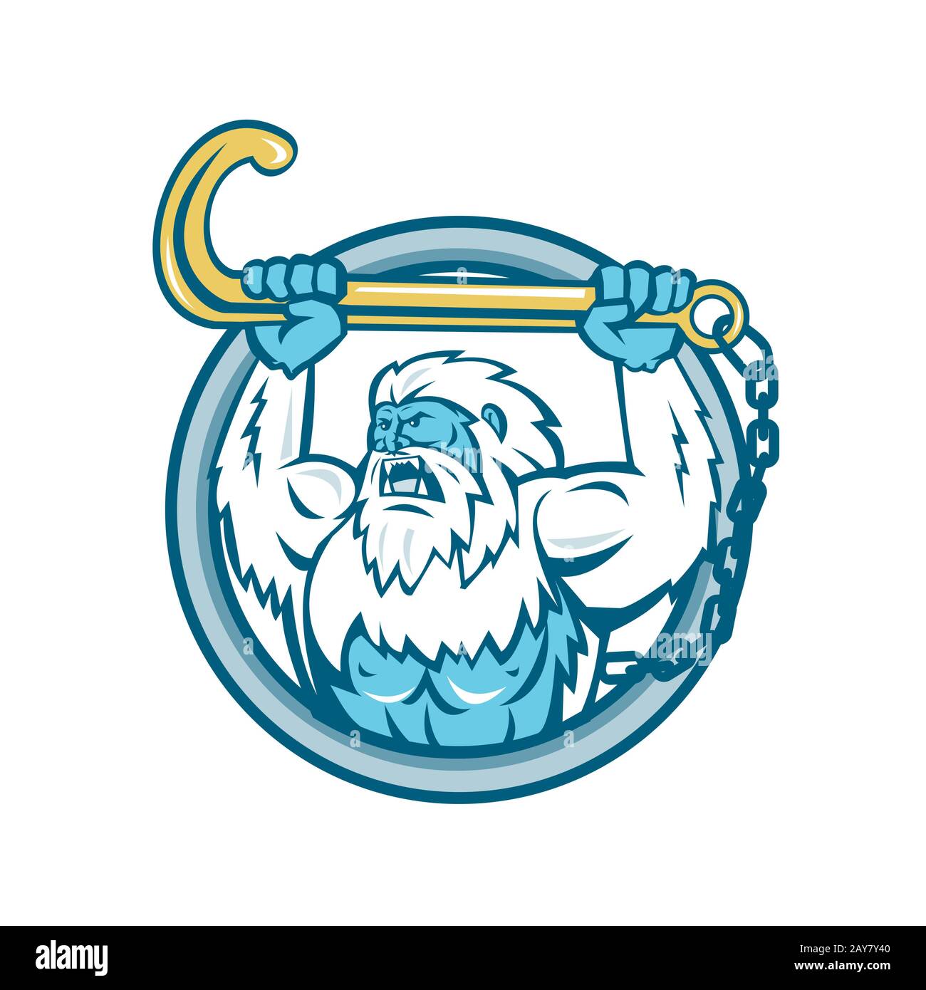 Yeti Lifting J Hook Circle Retro Stock Photo Alamy