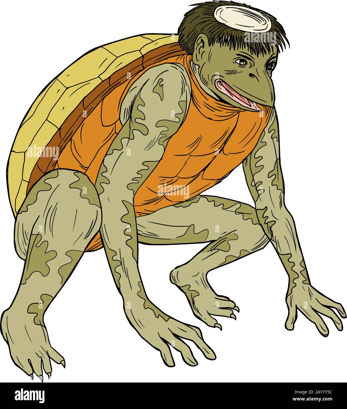 Kappa Monster Crouching Drawing Stock Photo - Alamy