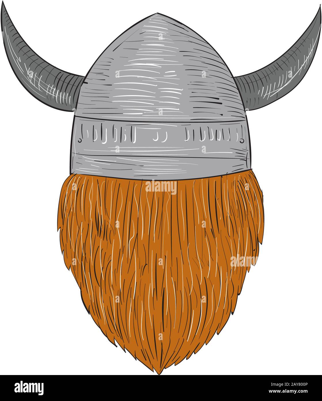 Viking Warrior Head Rear View Drawing Stock Photo