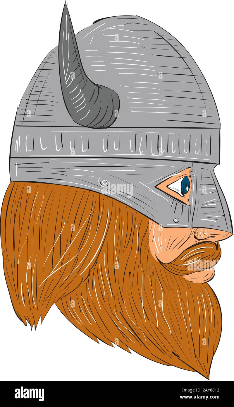 Viking Warrior Head Right Side View Drawing Stock Photo