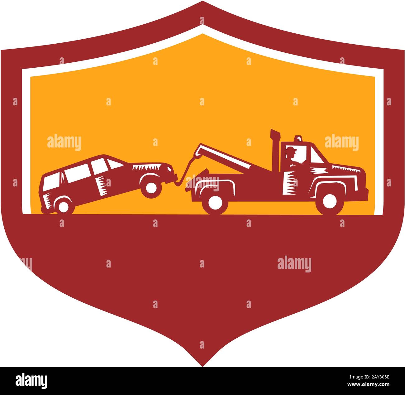 Tow Truck Towing Car Shield Retro Stock Photo Alamy