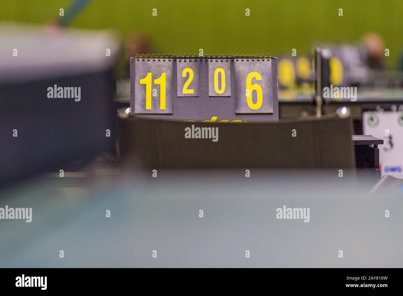 Scoreboard of the score during a table tennis tournament. Stock Photo