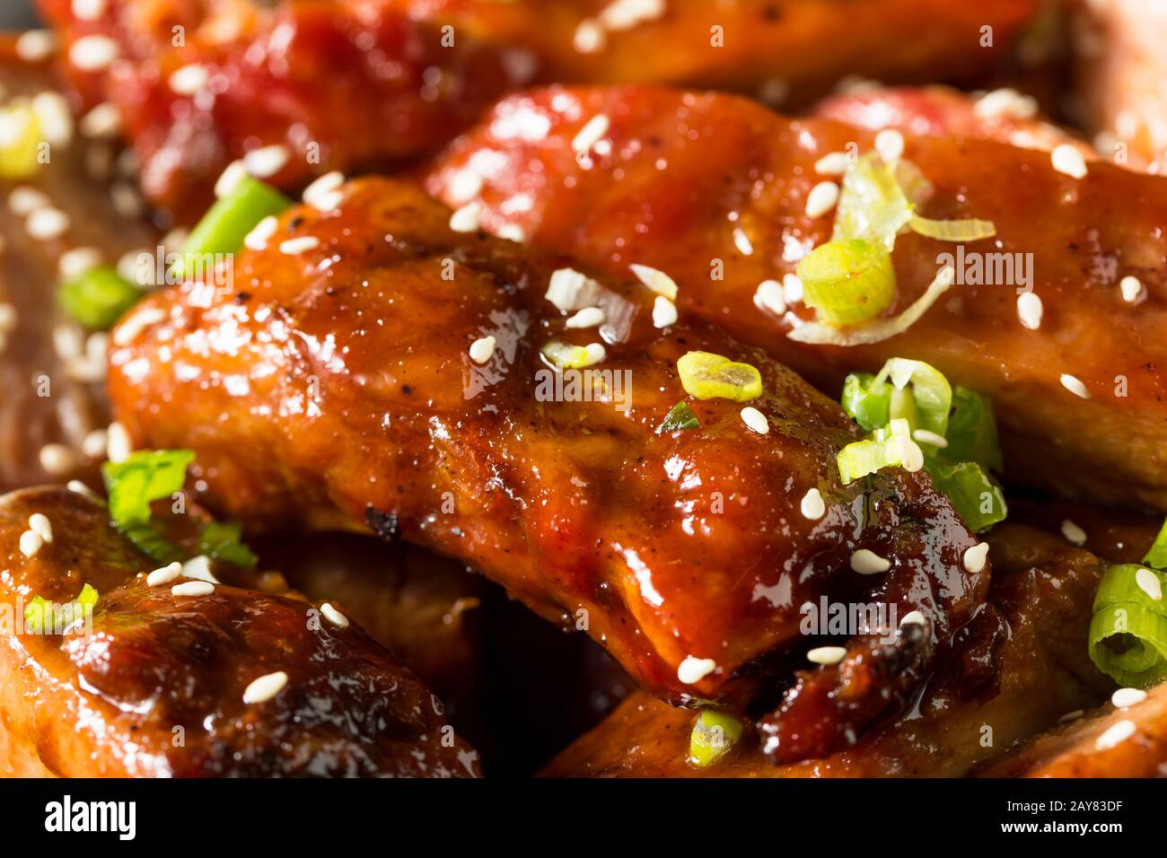 Homemade Chinese BBQ Pork Ribs with Rice Stock Photo