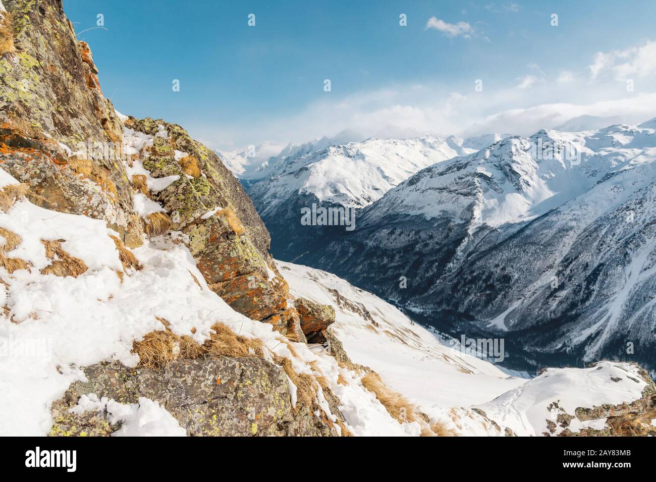 Snow-capped peaks of the Caucasus Mountains. Caucasian landscape Stock Photo