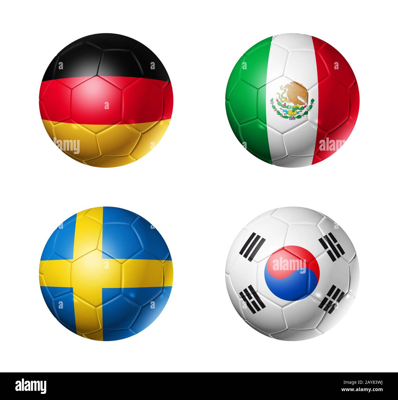 Russia football 2018 group F flags on soccer balls Stock Photo
