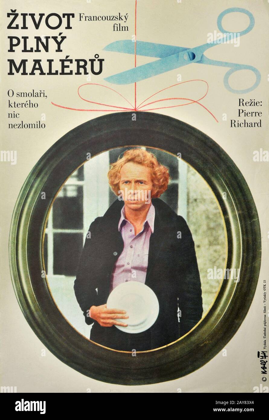 Original Czech movie poster The Troubles Of Alfred, 1974, French comedy of Pierre Richard. Stock Photo