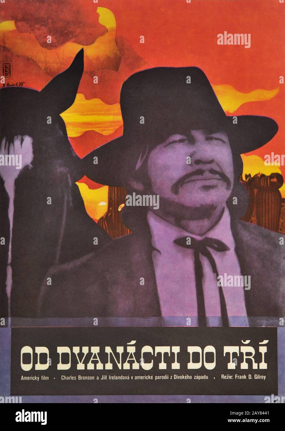 Original Czech movie poster From Noon Till Three, 1977, American western, starring Charles Bronson. Stock Photo