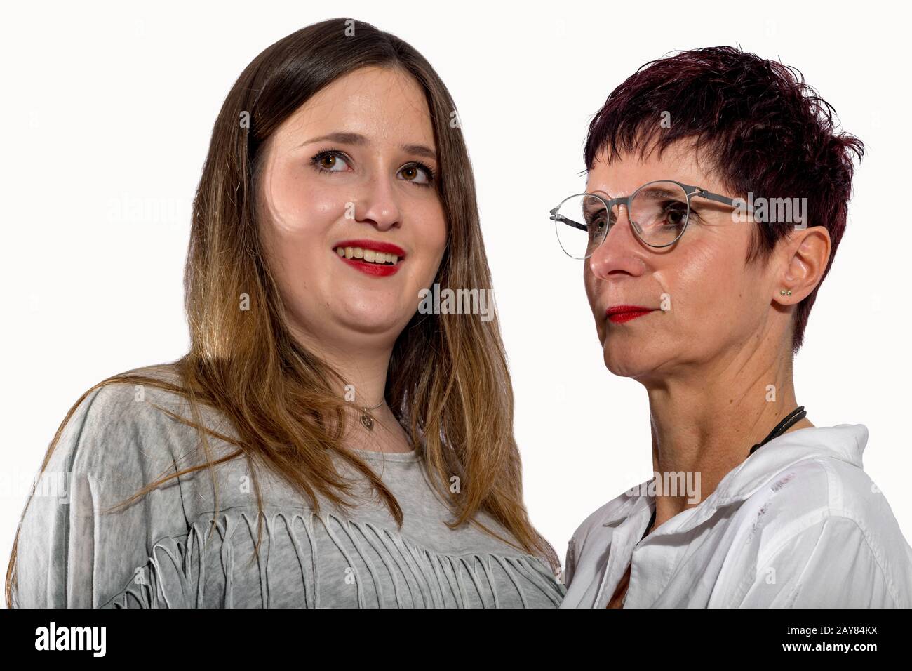 Portrait of two women standing side by side Stock Photo