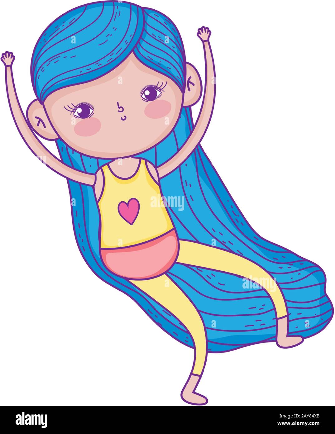 smiling little girl with long blue hair cartoon character vector  illustration Stock Vector Image & Art - Alamy