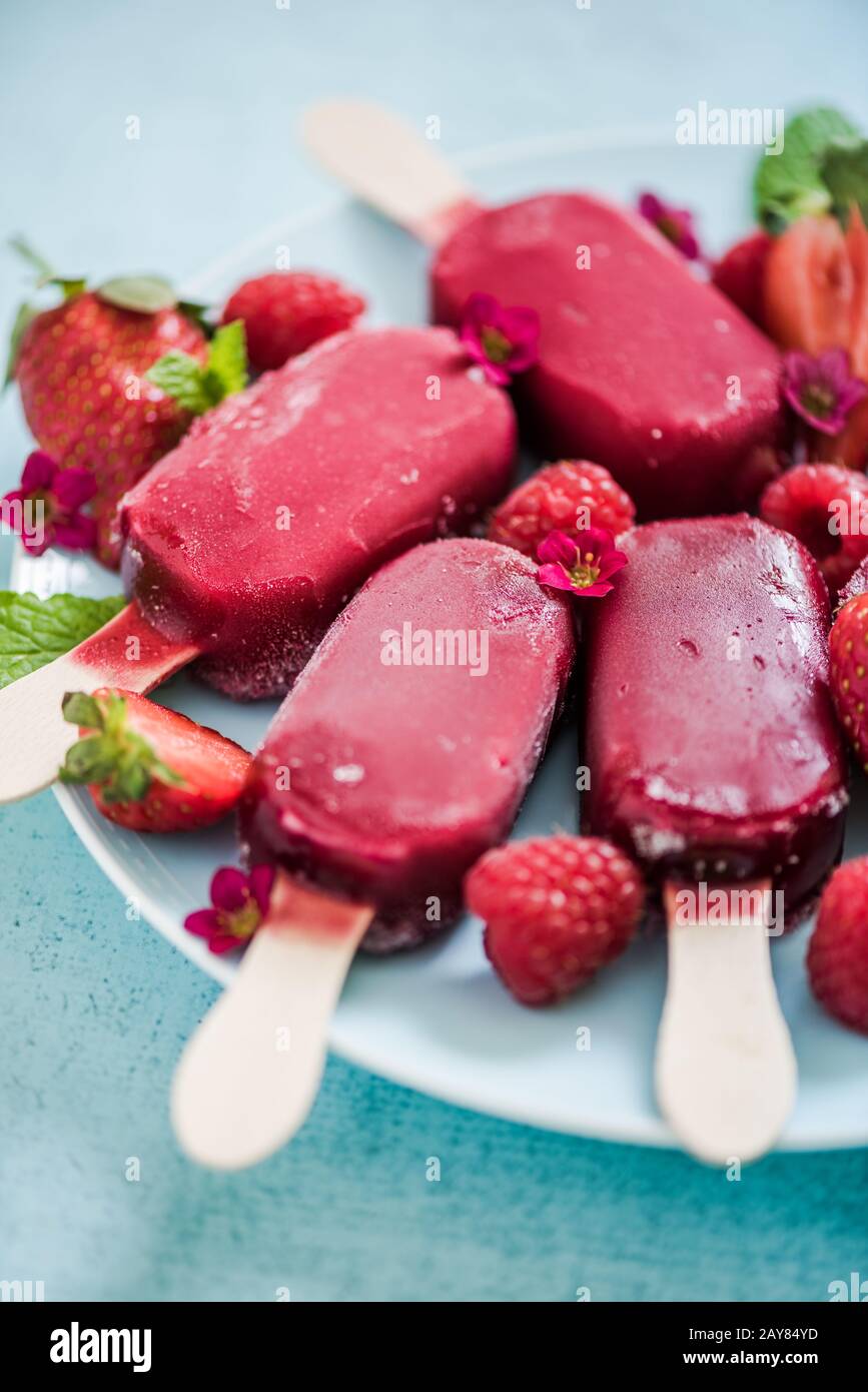 homemade refreshing berry popsicle Stock Photo