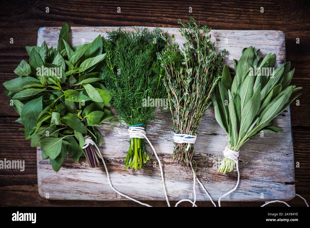 Basil,sage,dill,and thyme herbs Stock Photo