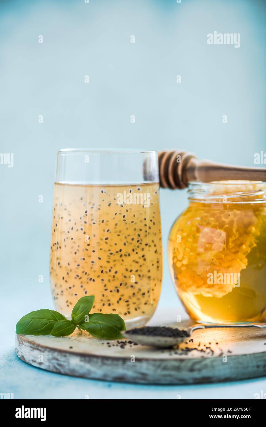 basil seeds drink with natural honey Stock Photo