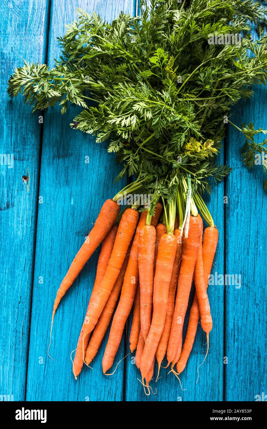 Bunch of fresh vibrant carrots from local market Stock Photo