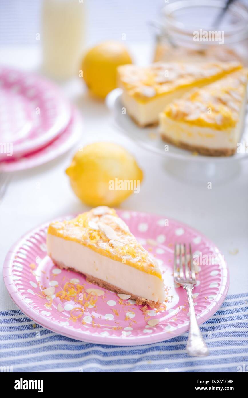 slice of lemon cheesecake Stock Photo