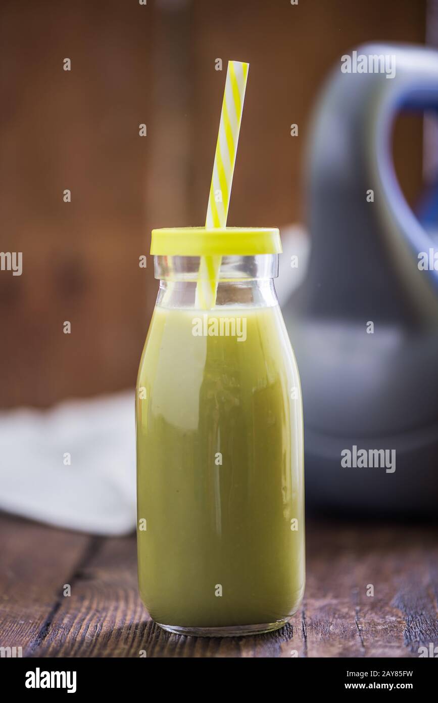 green smoothie drink after gym exercise Stock Photo Alamy