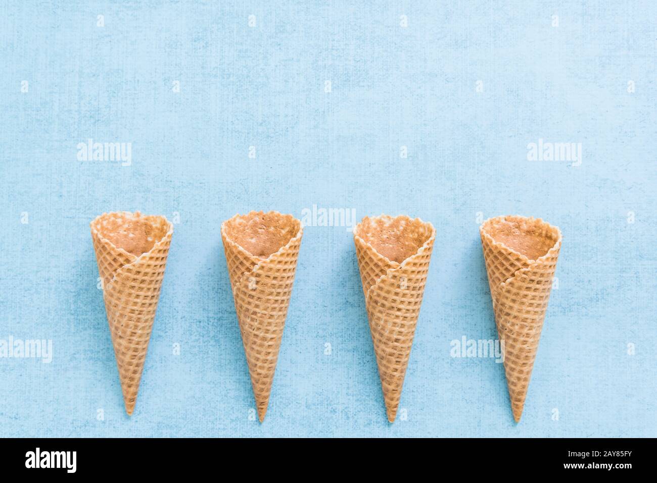 ice cream empty cones, flat lay overhead Stock Photo