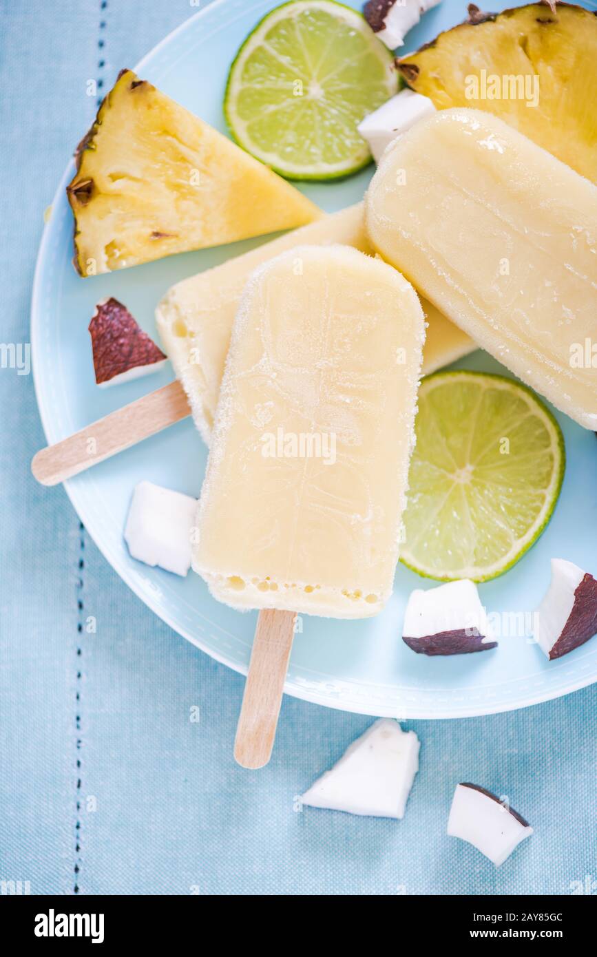 pineapple and lime popsicles Stock Photo