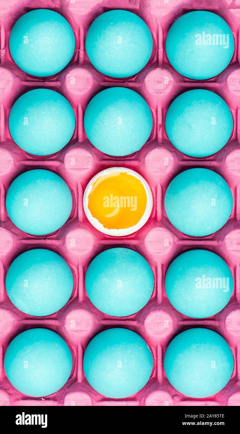 Egg yolk in blue eggs pastel pattern Stock Photo Alamy