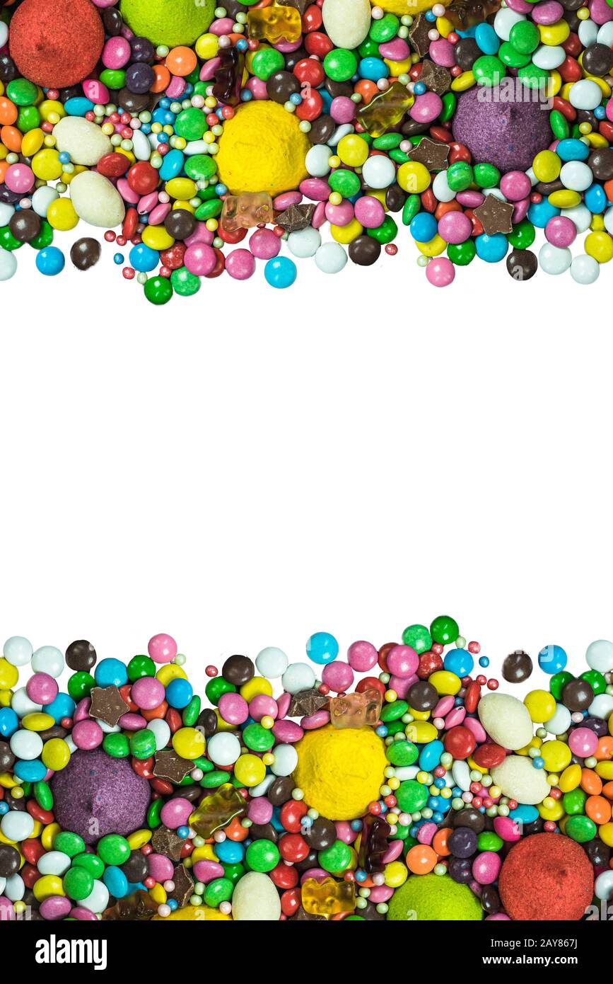 Vibrant sweets frame background isolated on white Stock Photo - Alamy