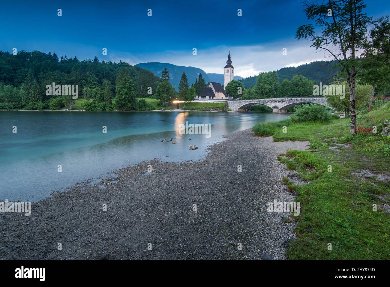 Church of Sv. John the Baptist by the Bohinj lake, Slovenia Stock Photo ...