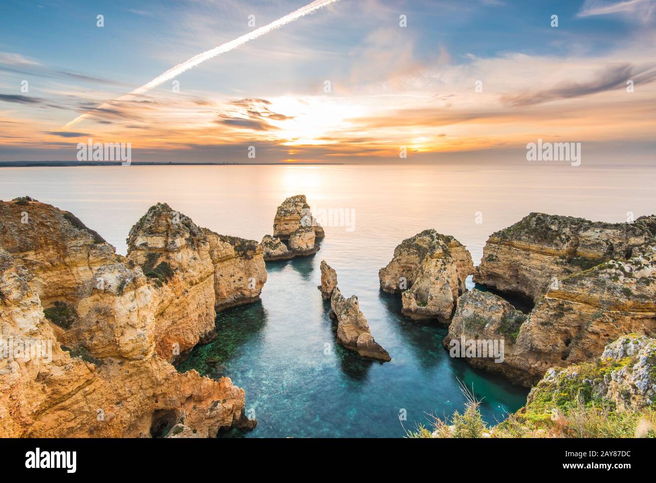 Beautiful sunrise over Ponta da Piedade,Algarve,Portugal Stock Photo