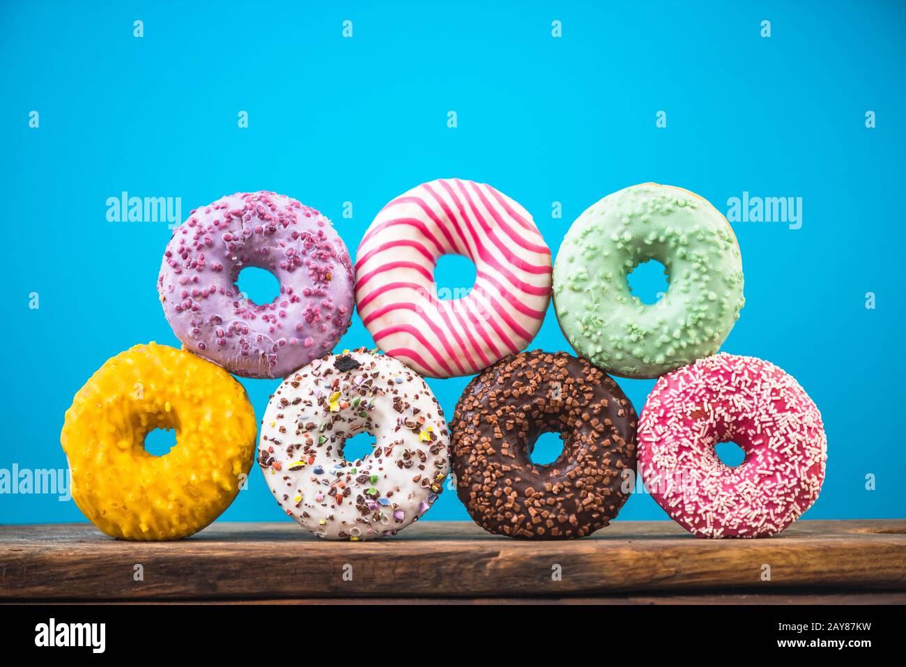 Colorful vibrant donuts pyramide Stock Photo