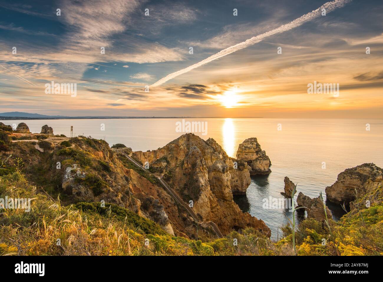 Beautiful sunrise over Ponta da Piedade,Algarve,Portugal Stock Photo