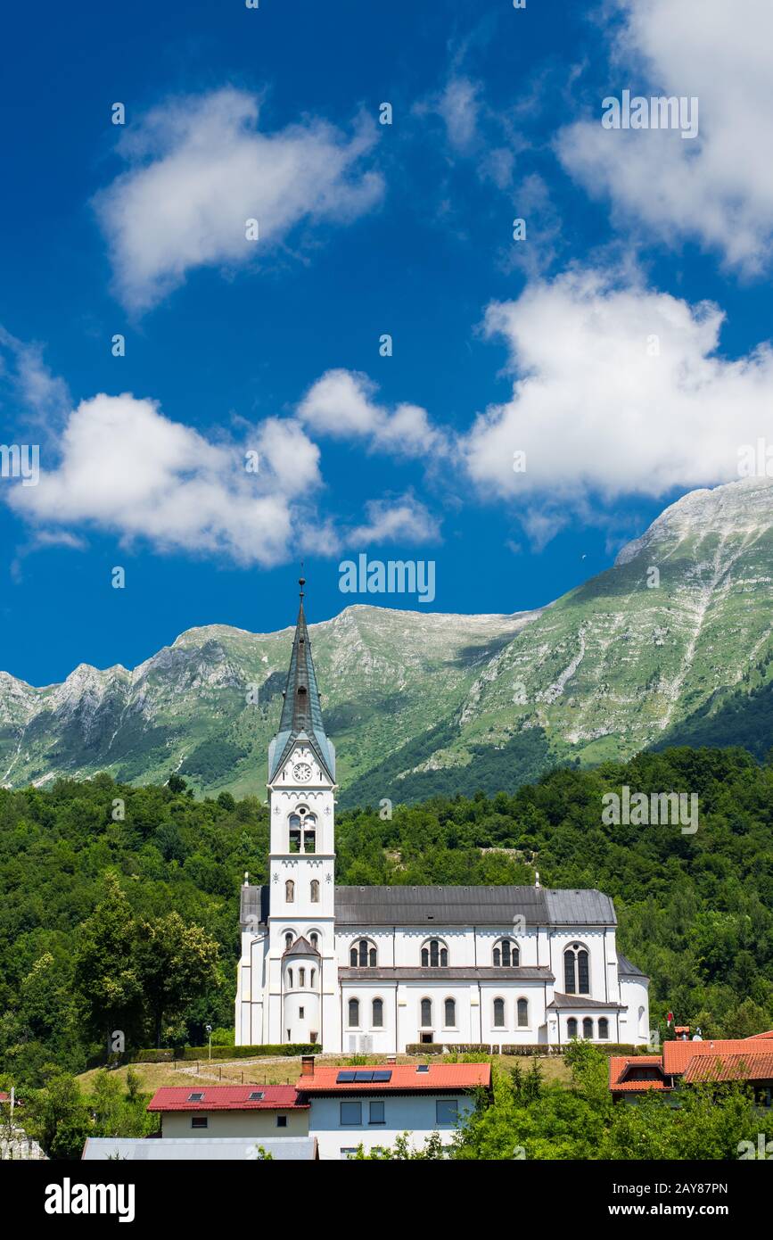 Dreznica church under Julian Alps in Triglav Park, Slovenia Stock Photo