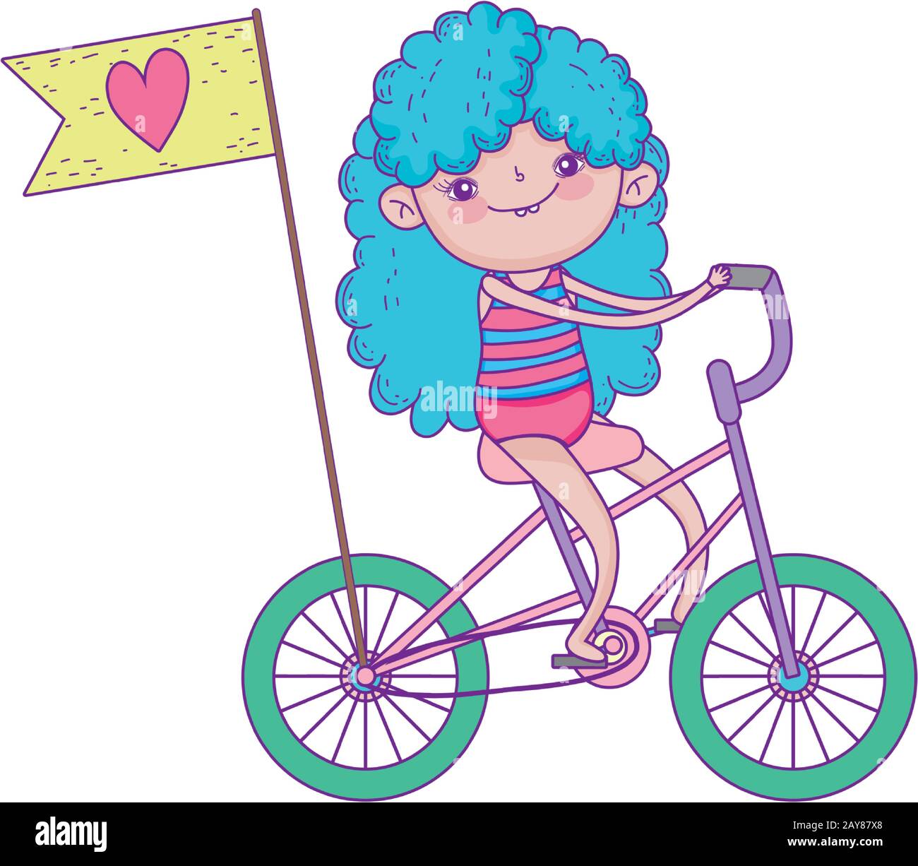 happy childrens day, little riding bike with flag love cartoon vector