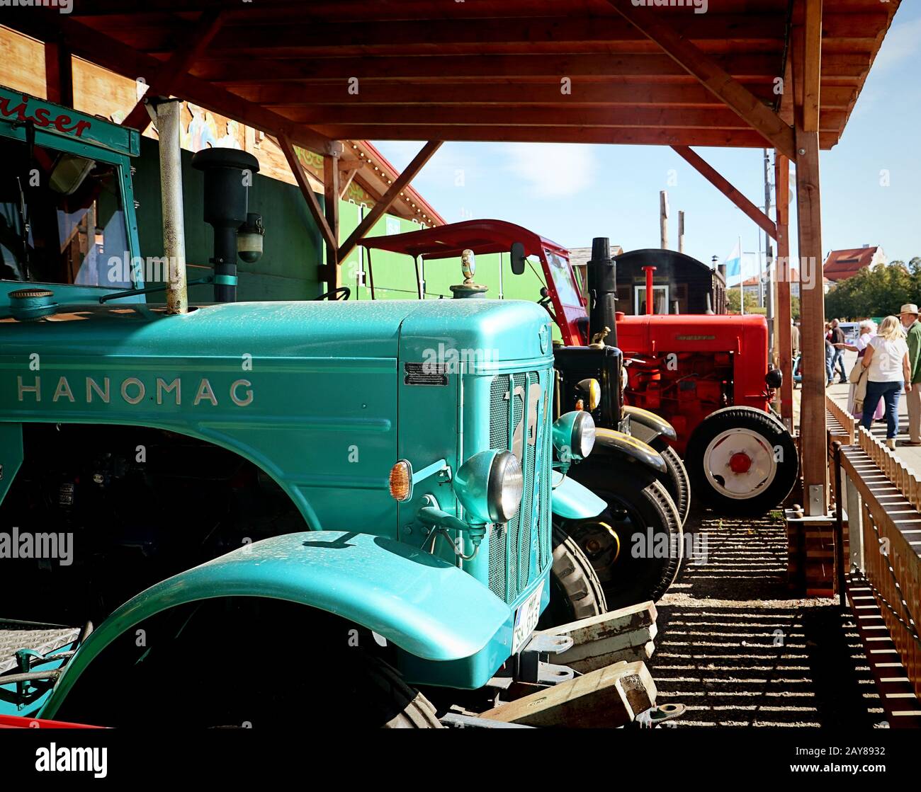MUNICH, GERMANY Hanomag vintage tractor on display at Oide Wiesn historical part of the Oktoberfest in Munich,a family and child-friendly environment. Stock Photo