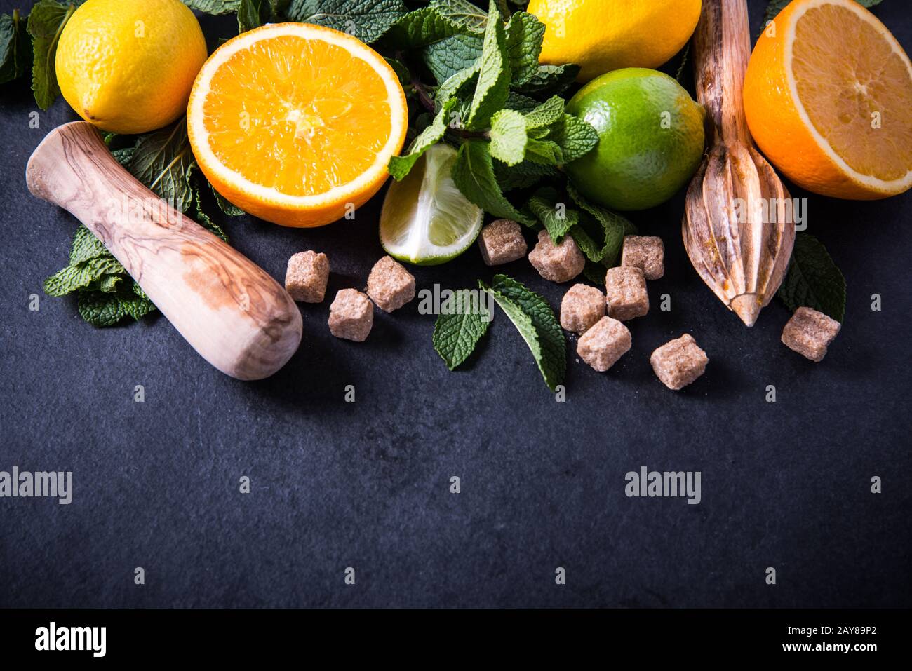Homemade lemonade ingredients background Stock Photo