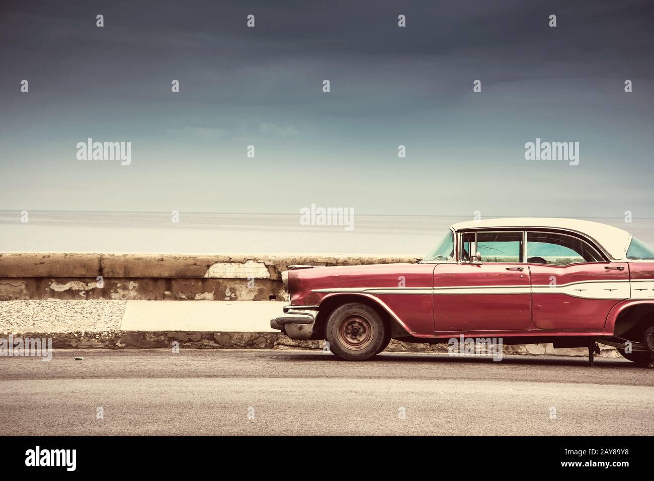 Old american car on street in Havana,Cuba Stock Photo