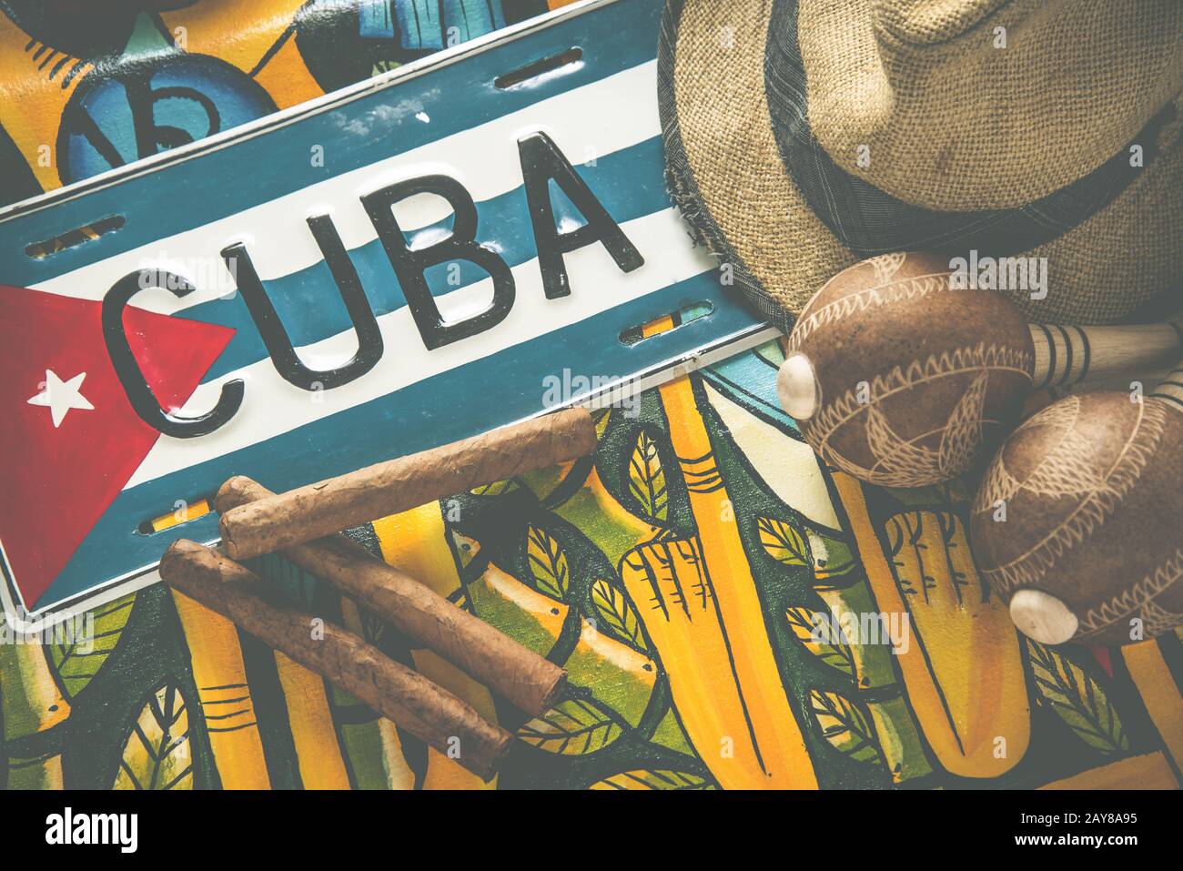 Cross processed, Cuba travel background Stock Photo