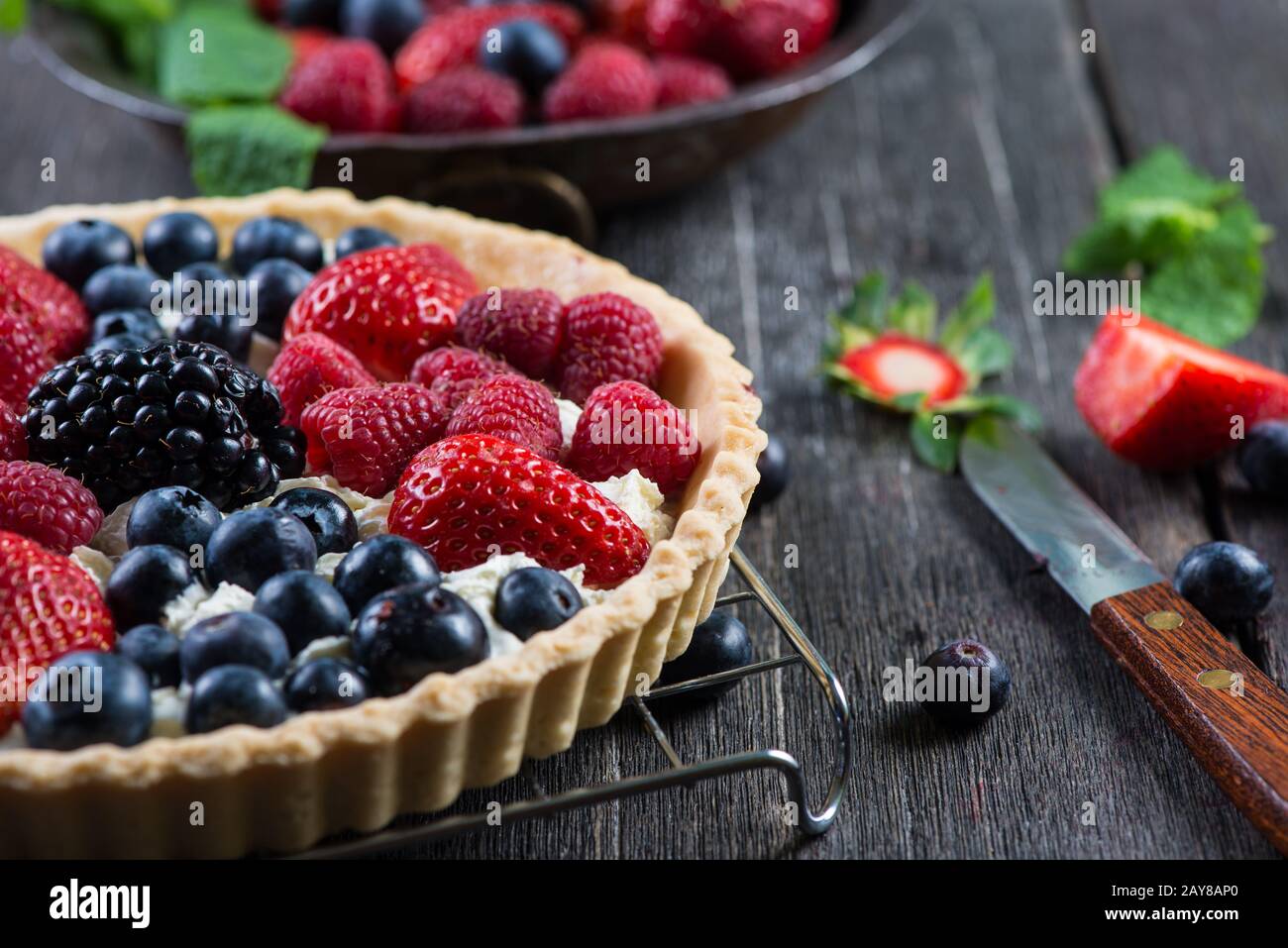 Homemade tart with fresh berries summer fruit Stock Photo