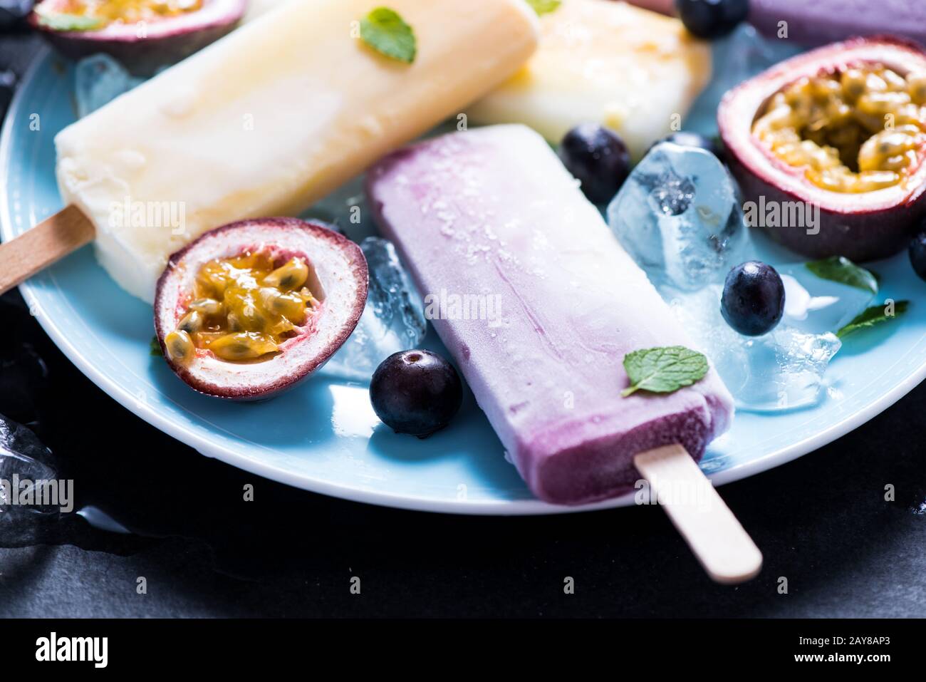 Healthy refreshing snack, fruity popsicle Stock Photo