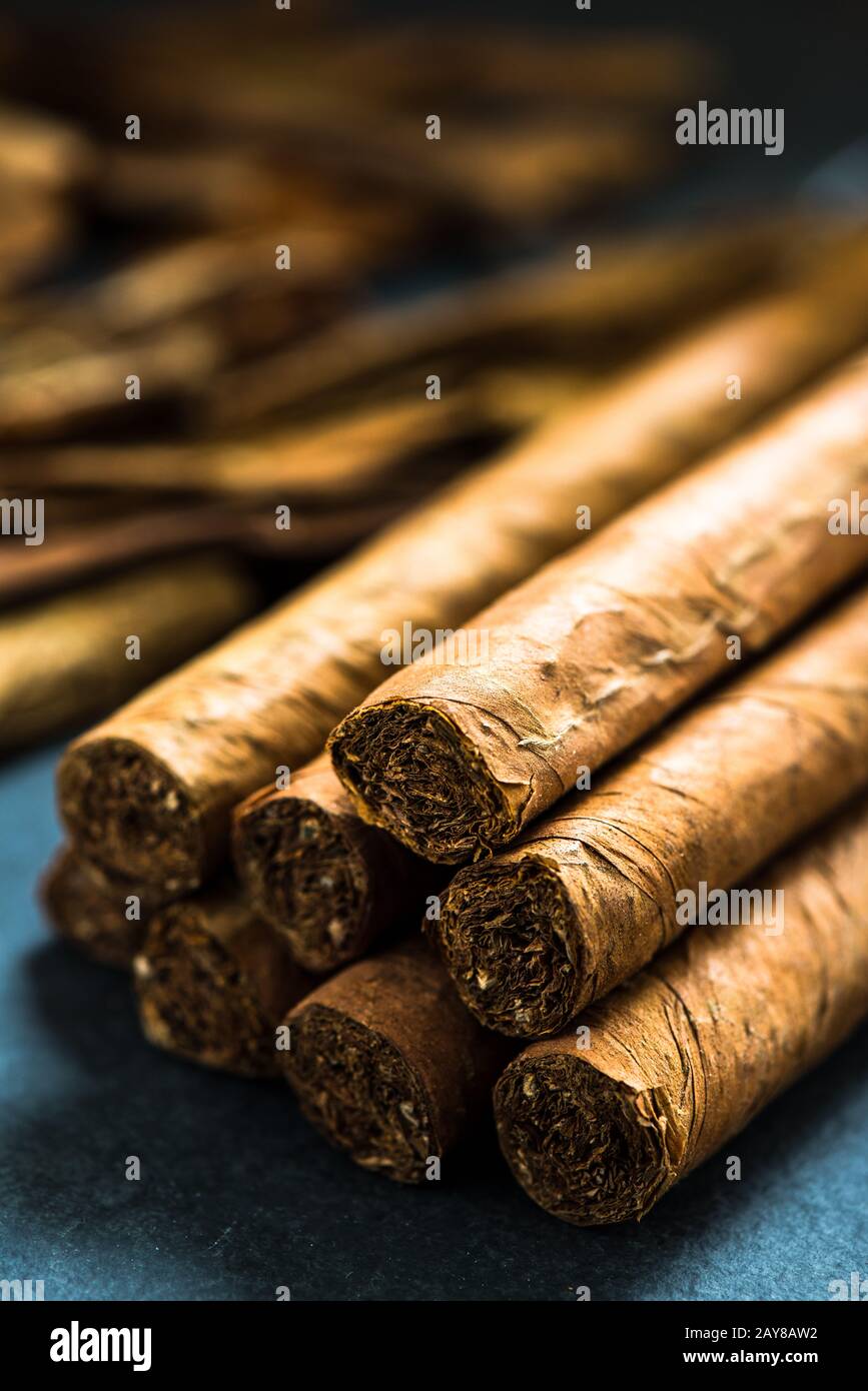 pile of authentic cuban cigars Stock Photo