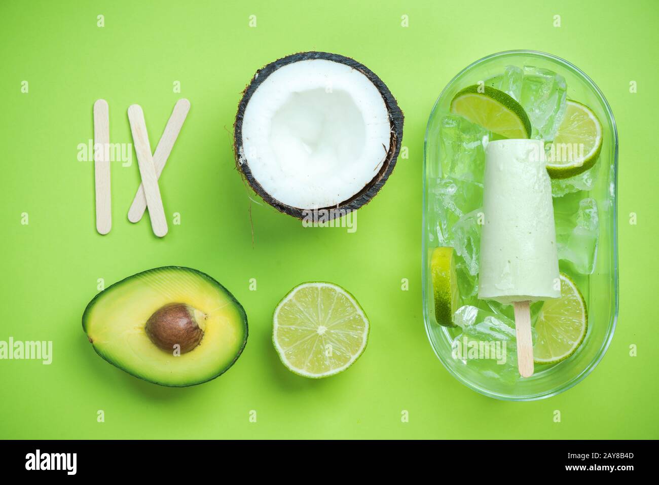 Avocado,coconut and lime popsicles Stock Photo