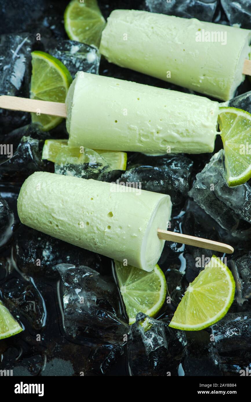Green avocado popsicles ice cream Stock Photo