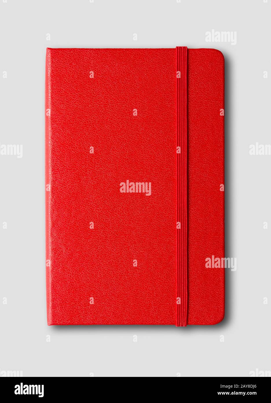 Red closed notebook isolated on grey Stock Photo