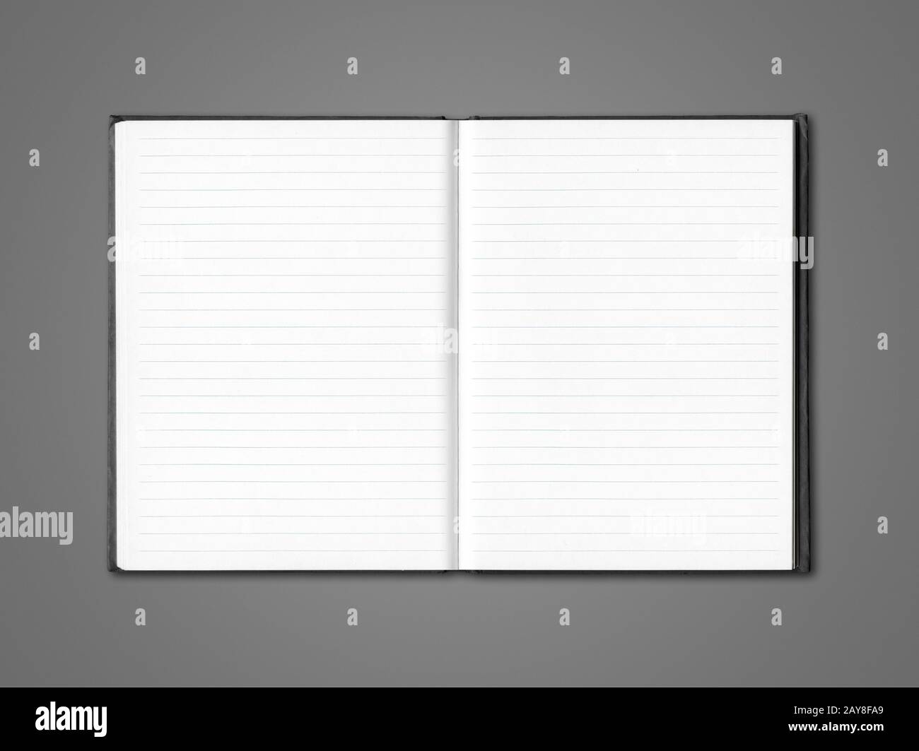 Blank open lined notebook isolated on dark grey Stock Photo