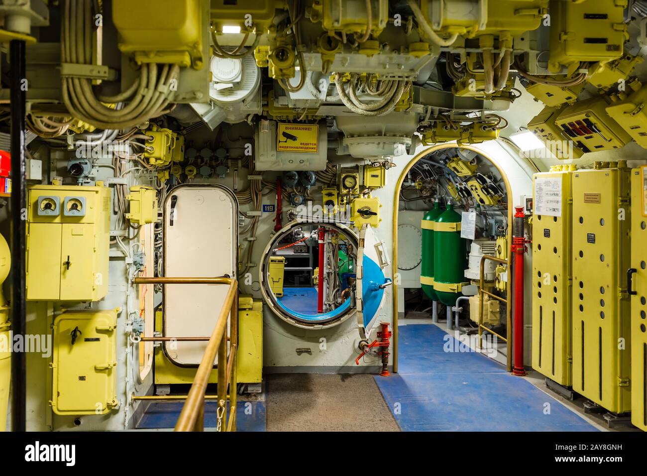 Moscow, Russia - May 04, 2018: Interior of Russian Soviet submarine in museum of naval forces Stock Photo