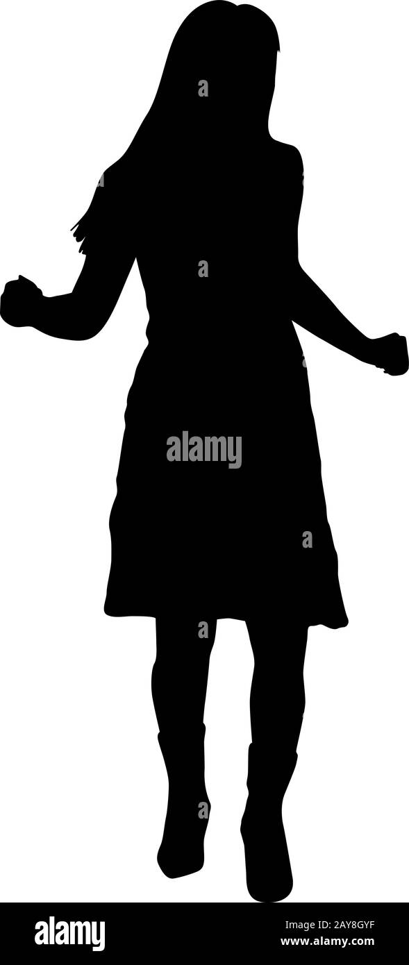 Vector silhouette of a dancing young woman. Vector girl illustration Stock Vector