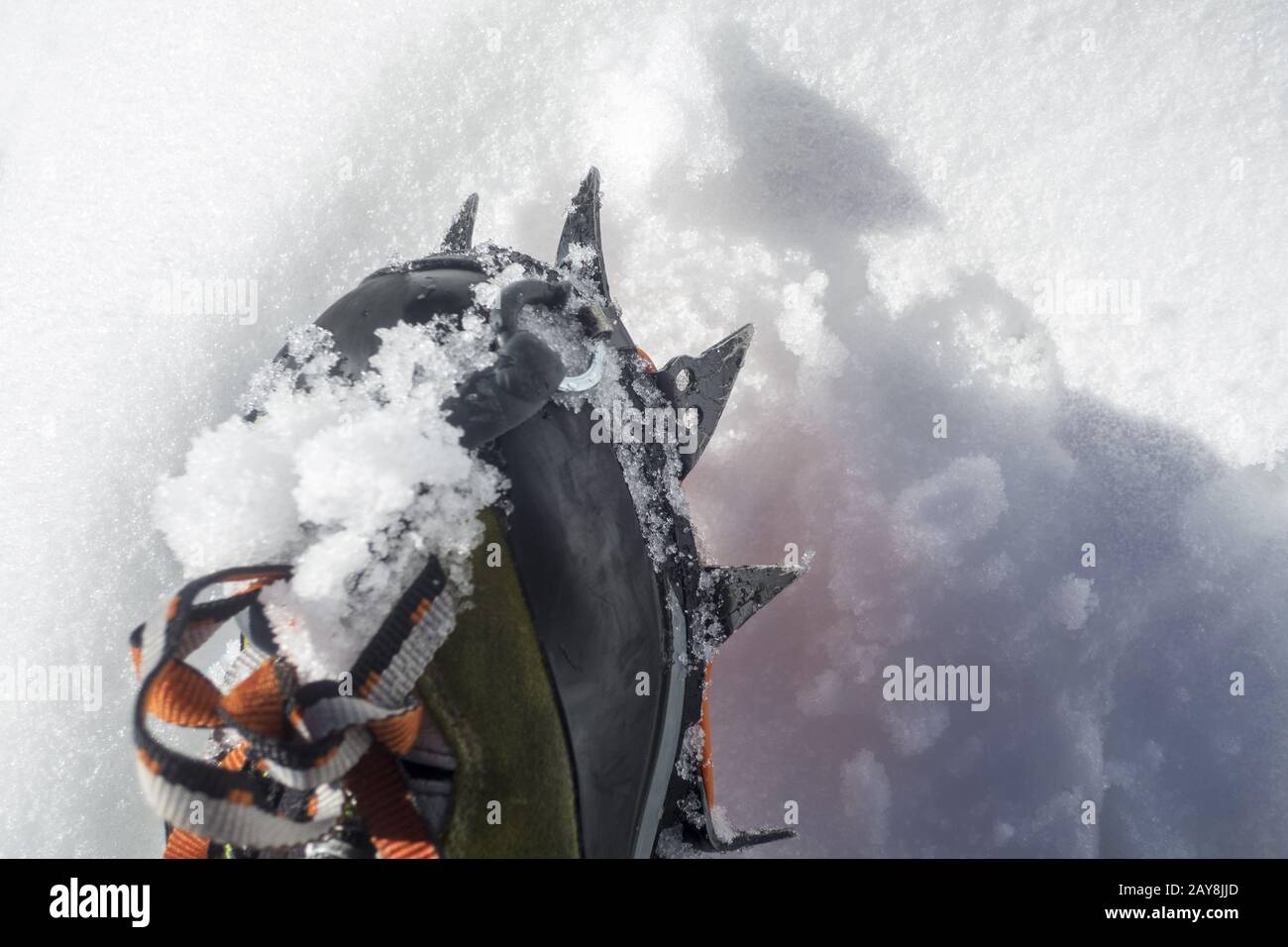 Close-up of a shoe with crampons Stock Photo