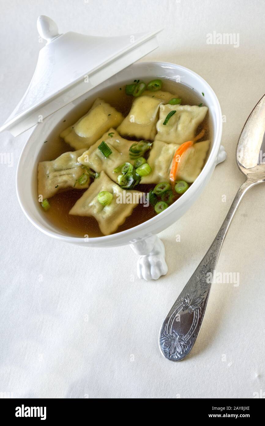 Swabian dumpling soup Stock Photo
