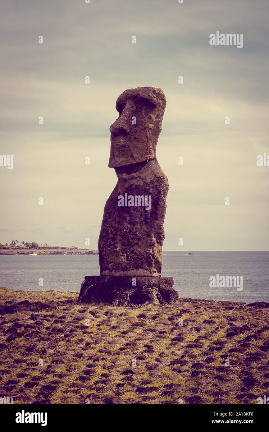 Moai statue, ahu akapu, easter island Stock Photo